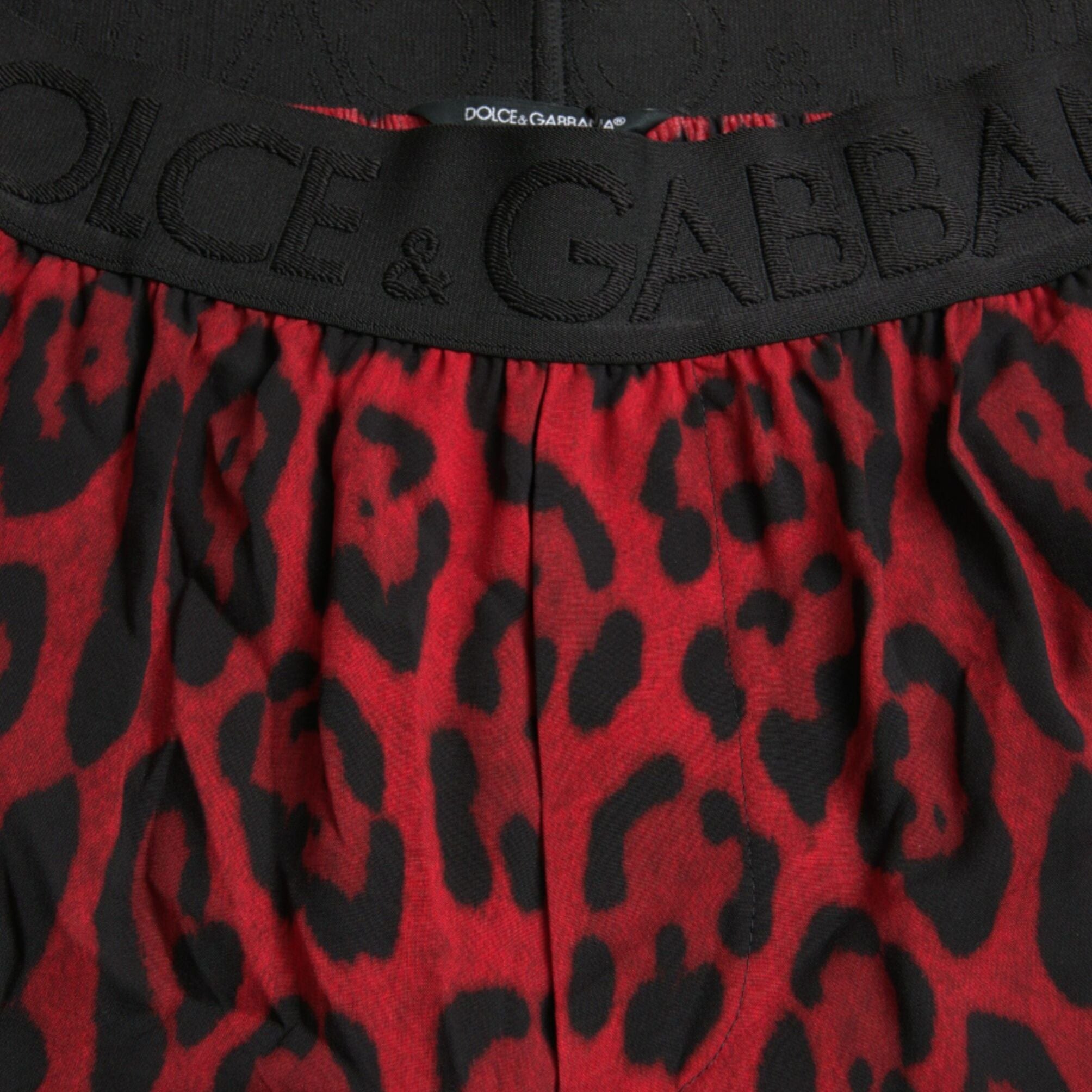 Dolce & Gabbana Red Leopard Print Viscose Bermuda Shorts