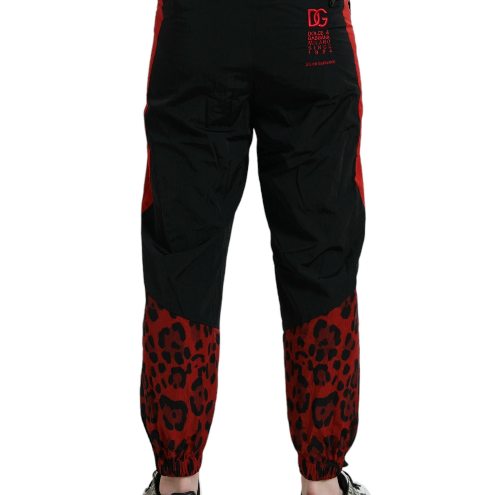 Dolce & Gabbana Black Red Leopard Print Nylon Jogger Pants