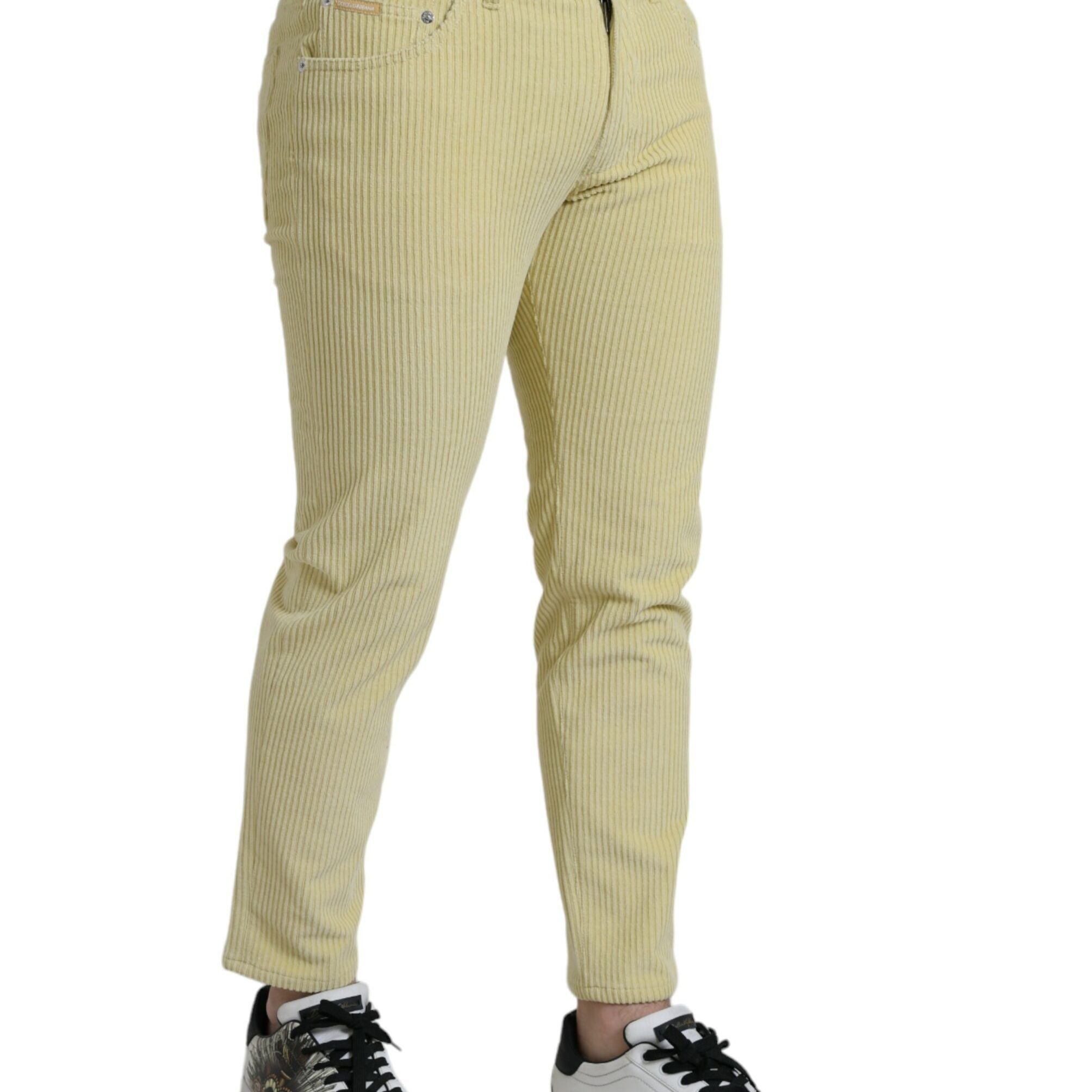 Dolce & Gabbana Yellow Corduroy Logo Plaque Skinny Denim Jeans