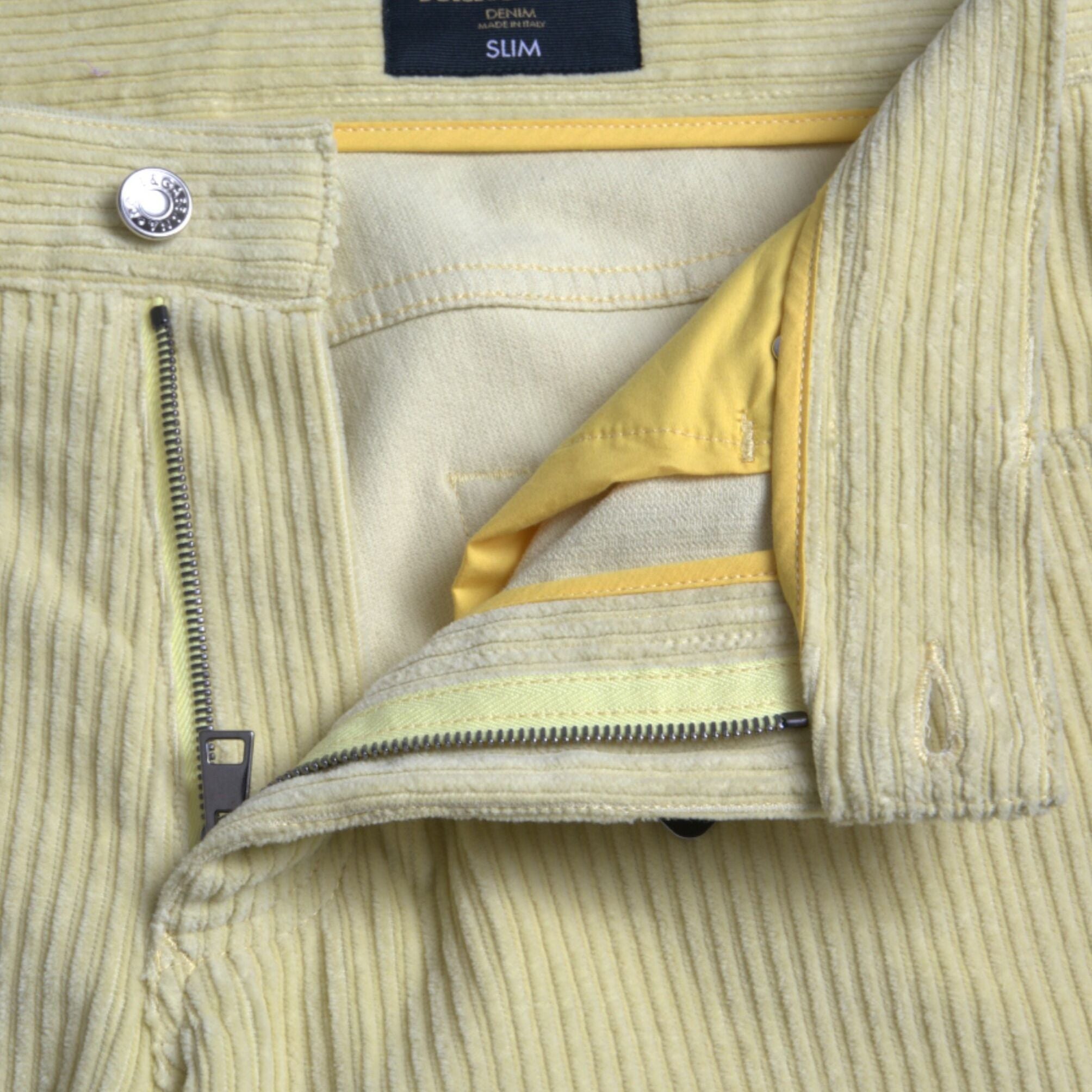 Dolce & Gabbana Yellow Corduroy Logo Plaque Skinny Denim Jeans