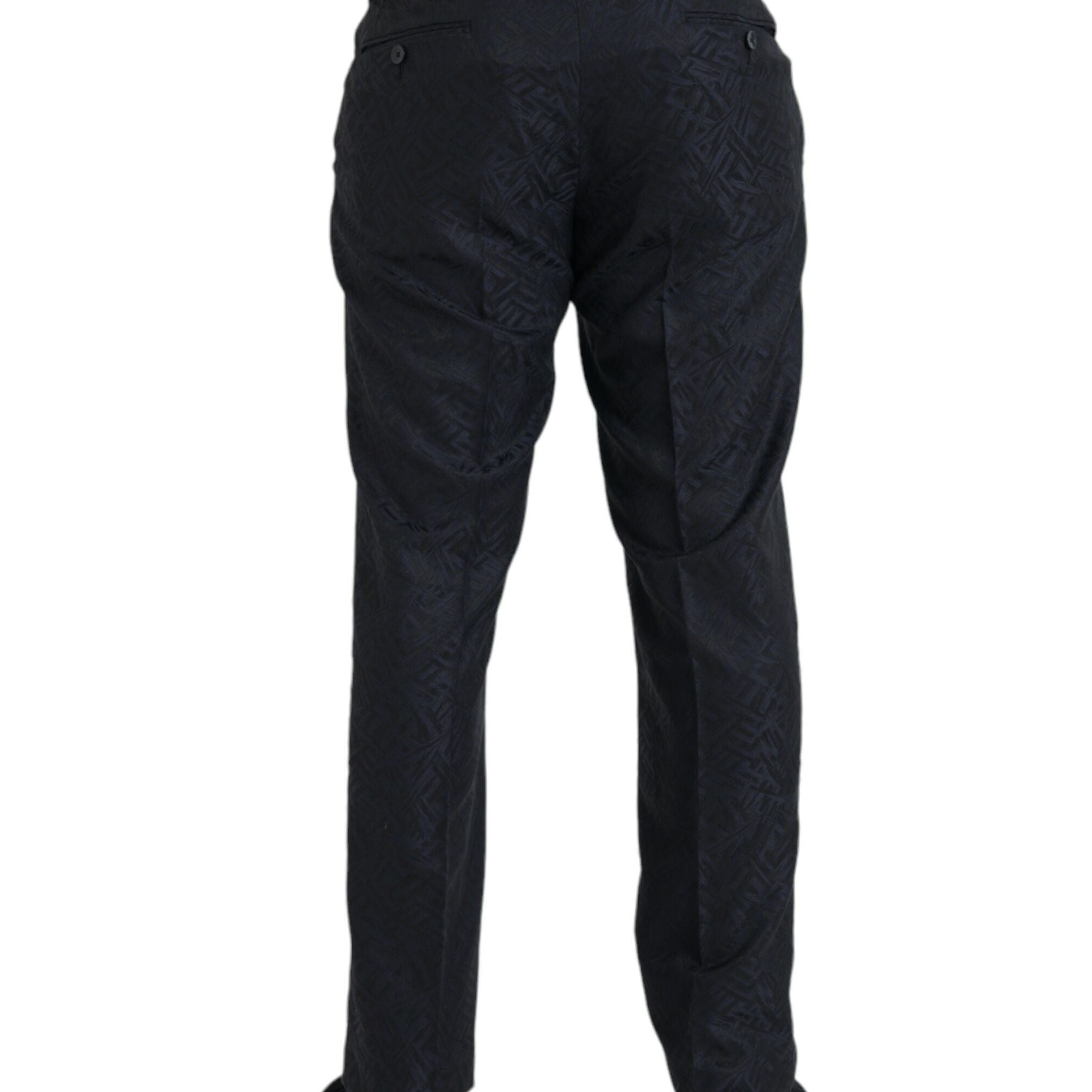 Dolce & Gabbana Blue Brocade Wool Skinny Men Dress Pants