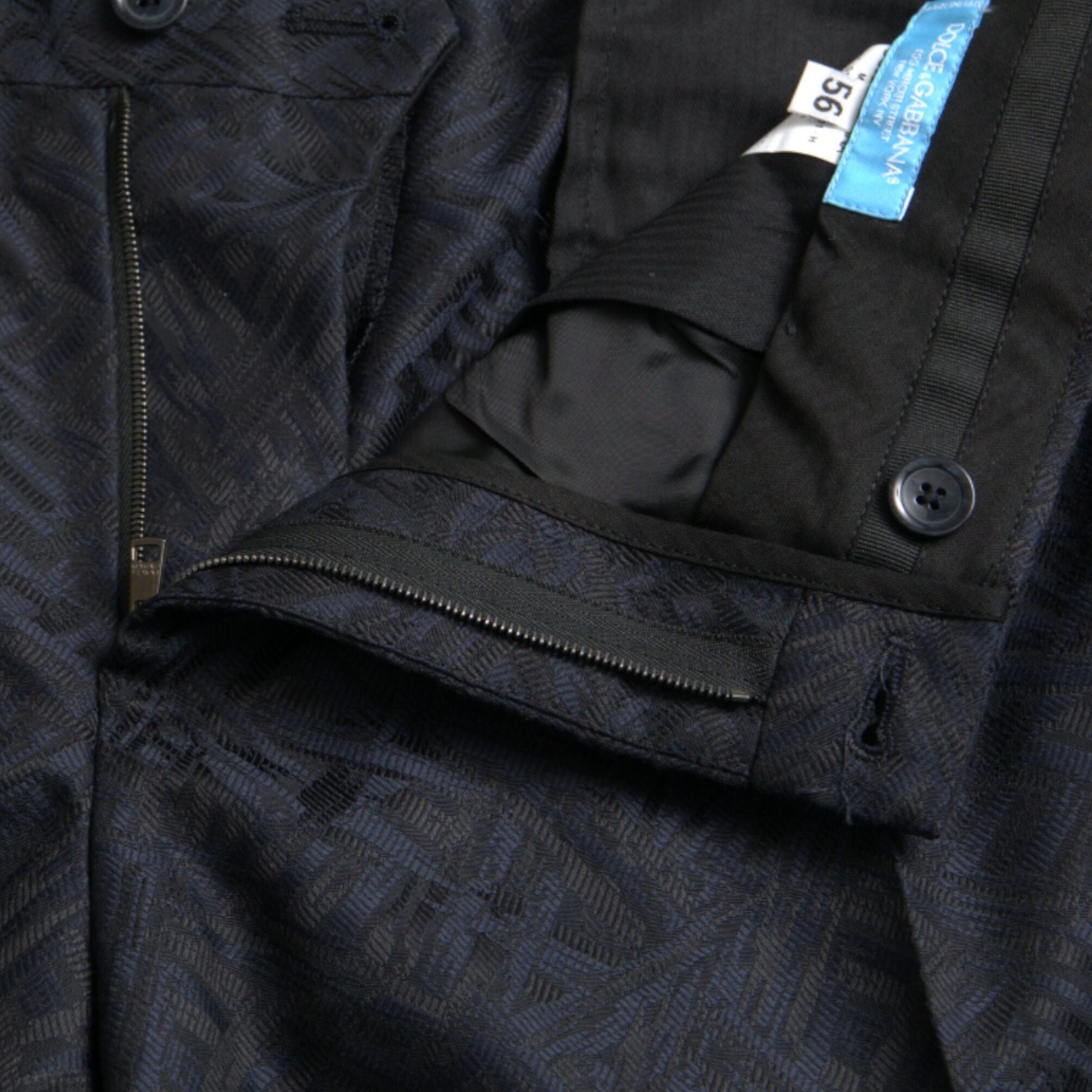 Dolce & Gabbana Blue Brocade Wool Skinny Men Dress Pants