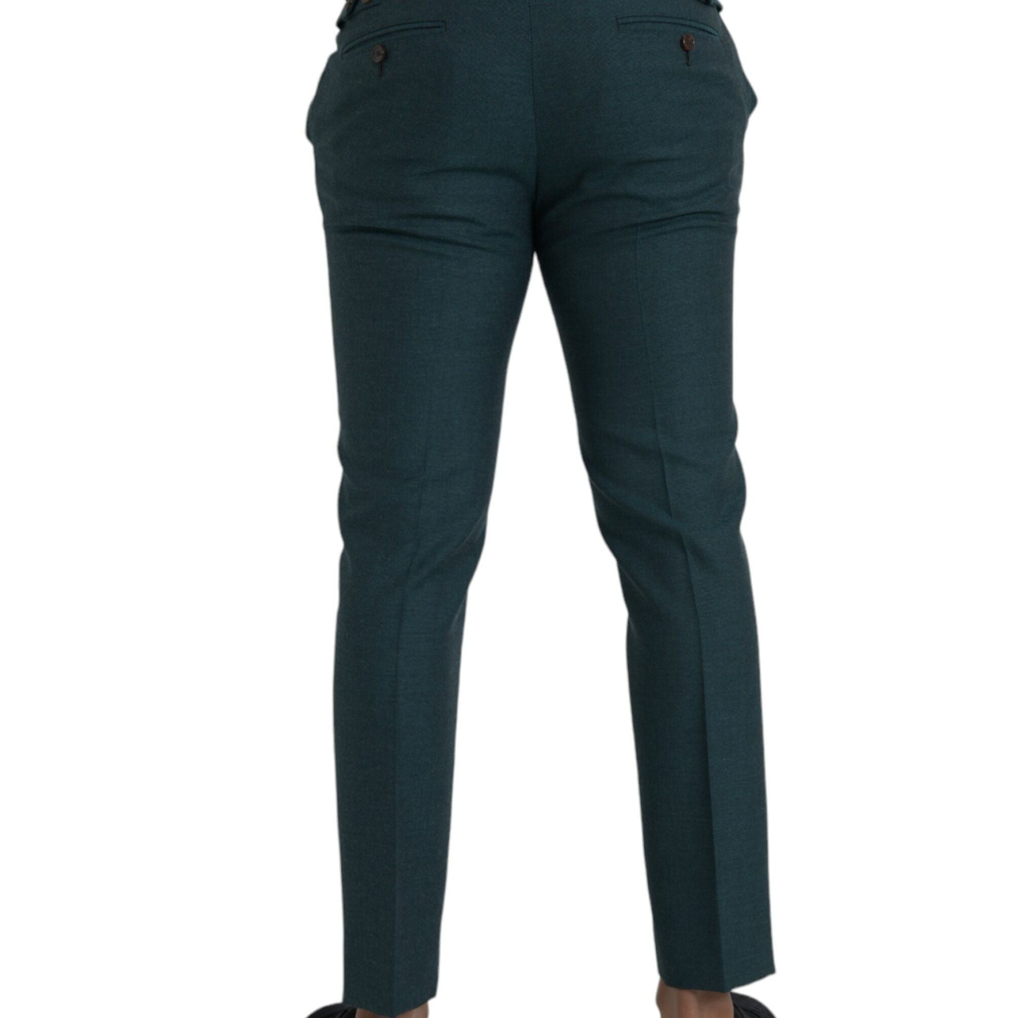 Dolce & Gabbana Green Wool Skinny Slim Dress Pants