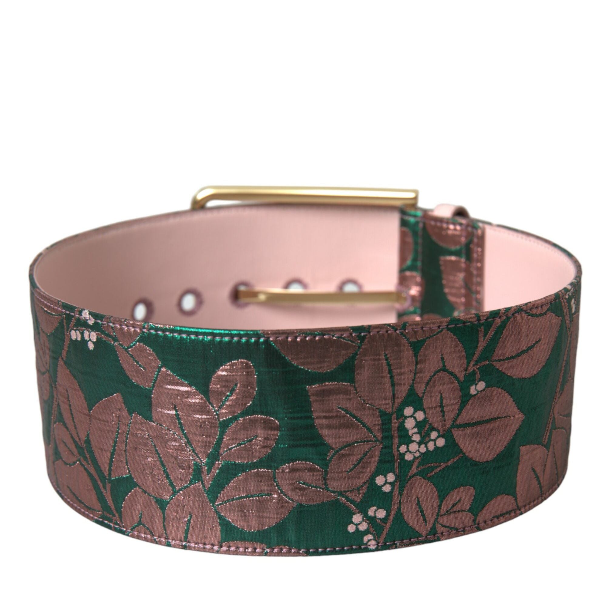 Dolce & Gabbana Multicolor Floral Jacquard Lurex Gold Buckle Belt