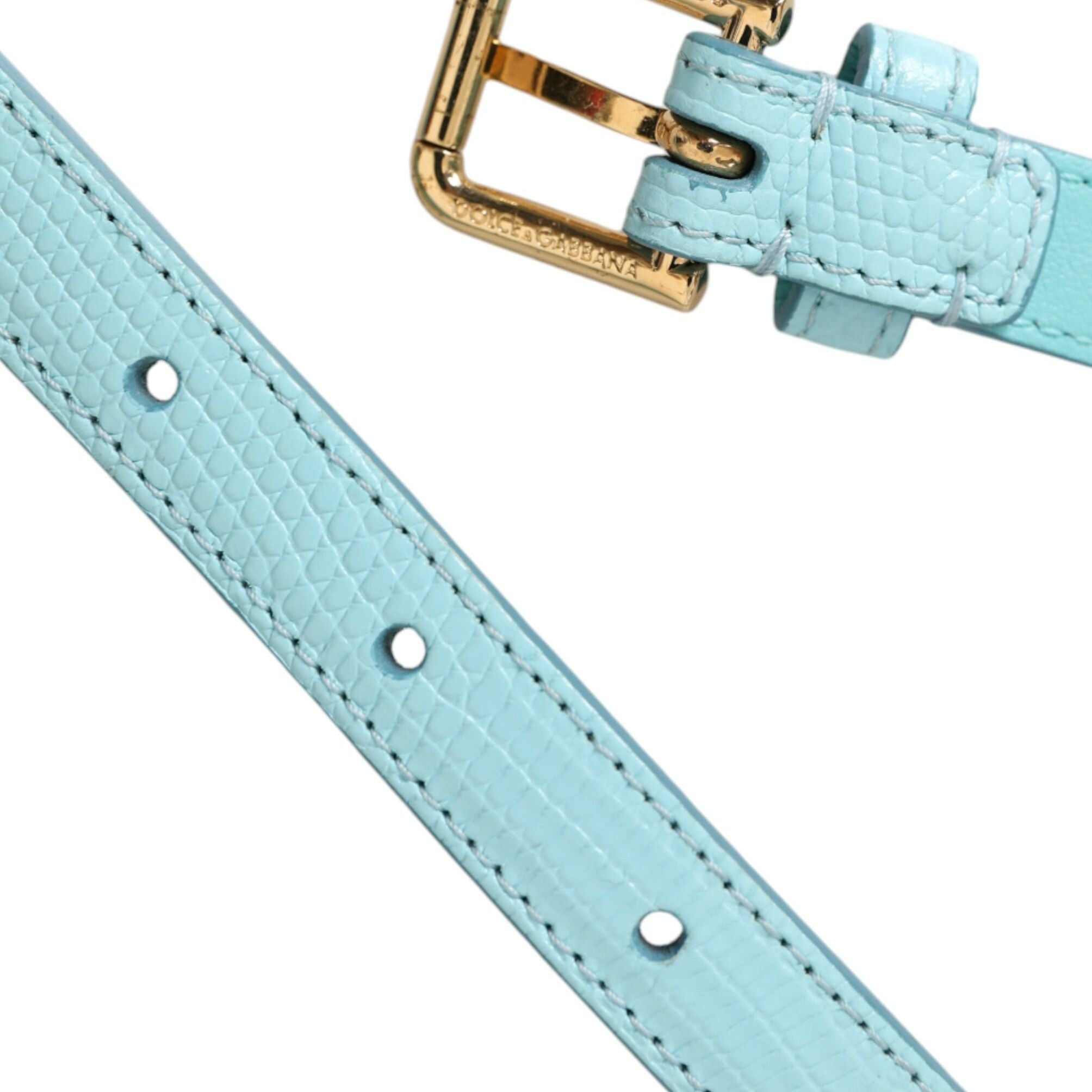 Dolce & Gabbana Light Blue Leather Crystal Chain Waist Belt