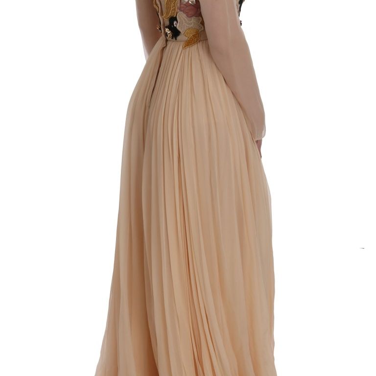Dolce & Gabbana Pink Silk Floral Crystal Maxi Gown Dress