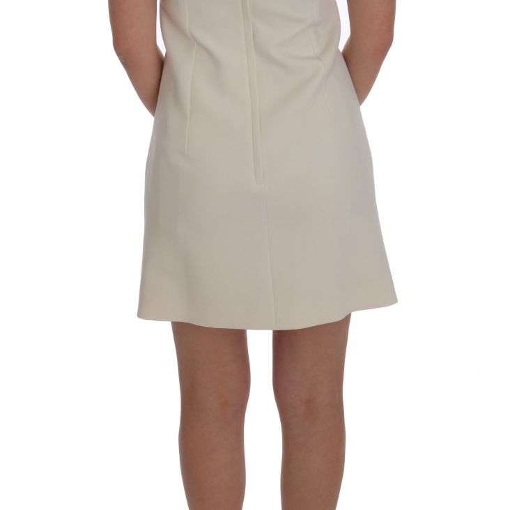 Dolce & Gabbana White Wool Stretch Brooch Shift Dress