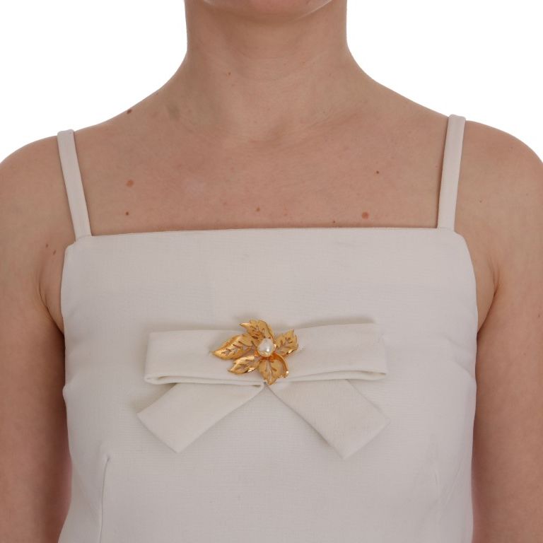 Dolce & Gabbana White Wool Stretch Brooch Shift Dress