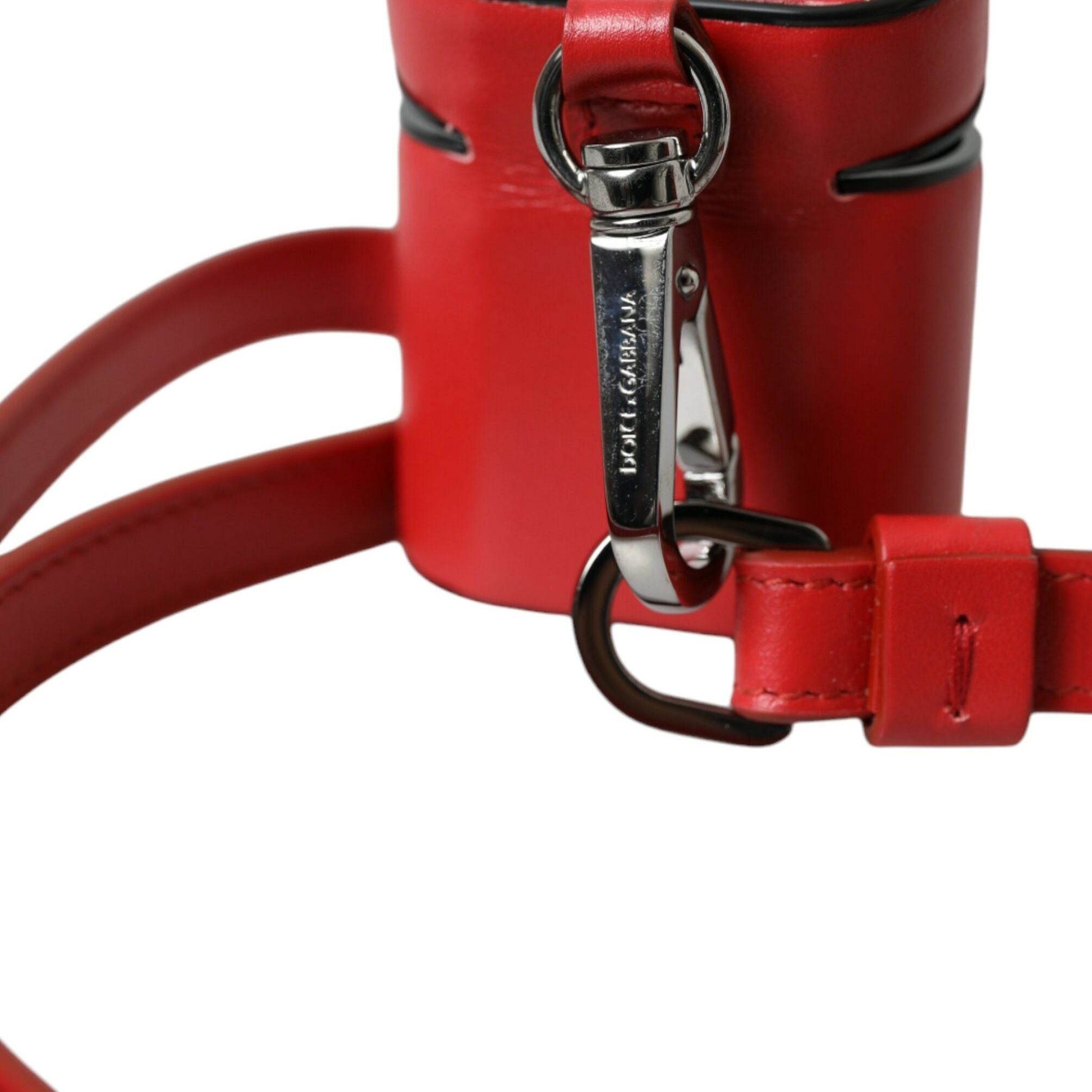 Dolce & Gabbana Red Calfskin Leather Logo Print Strap Men Airpods Case