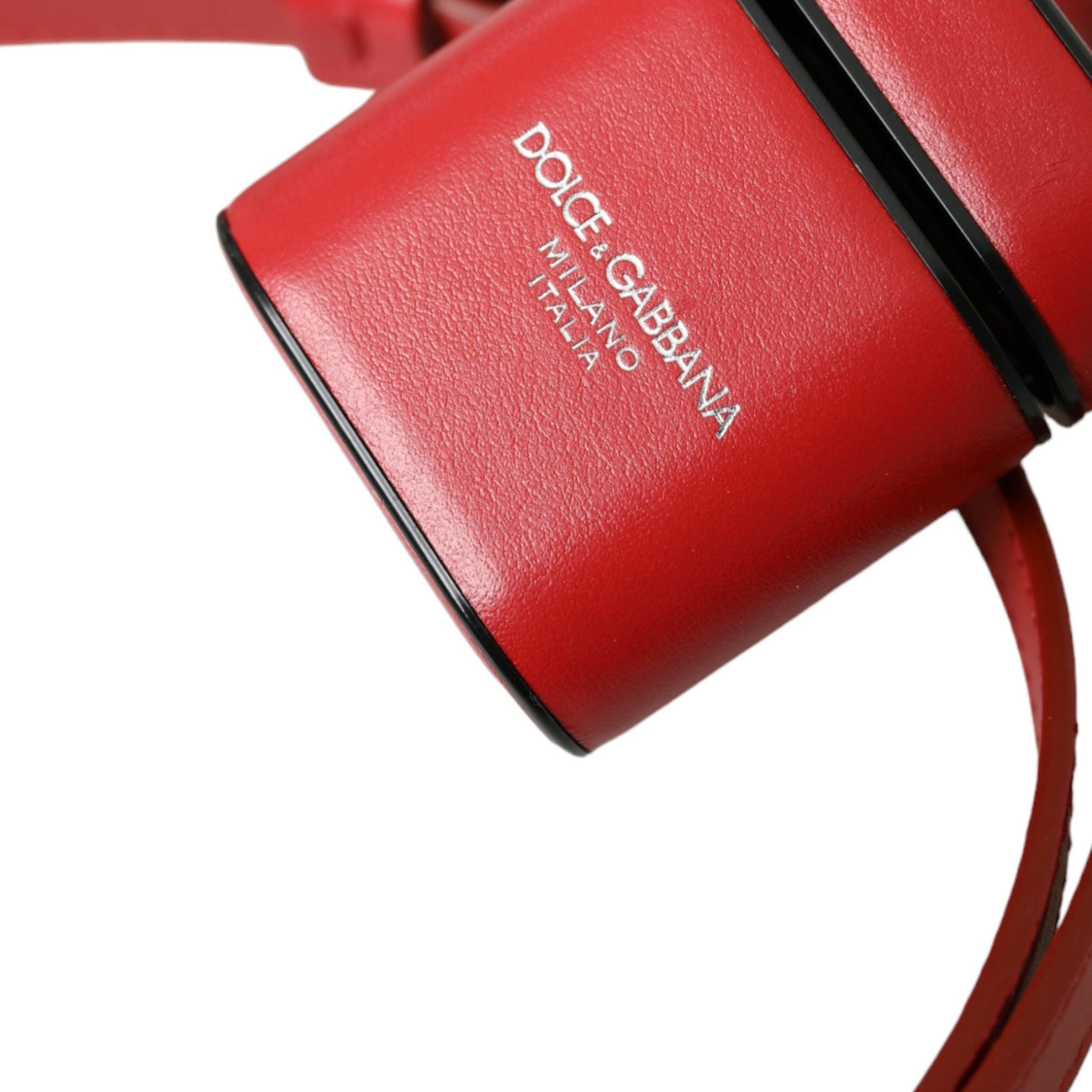Dolce & Gabbana Red Calfskin Leather Logo Print Strap Men Airpods Case