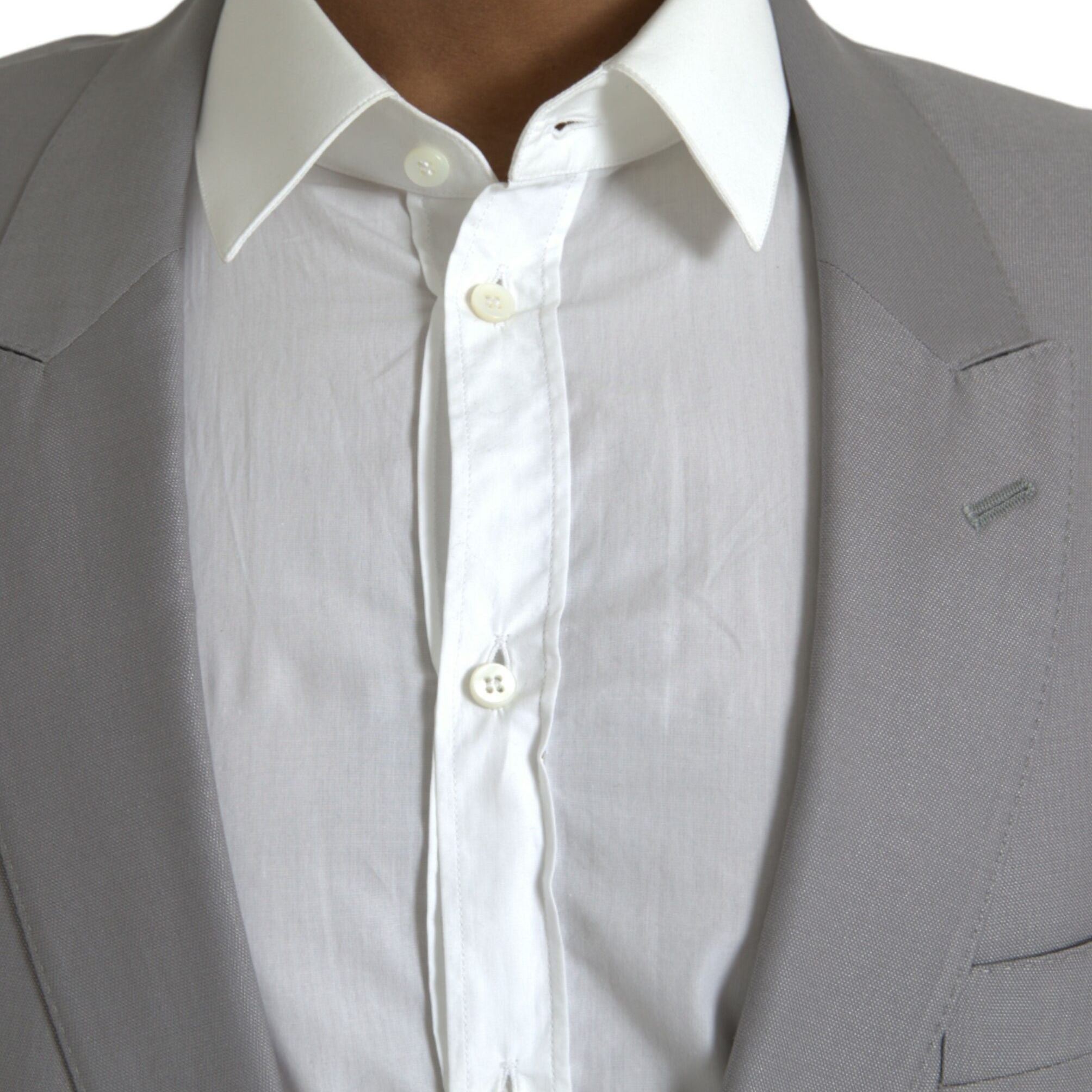Dolce & Gabbana Gray Wool Peak Single Breasted Coat Blazer