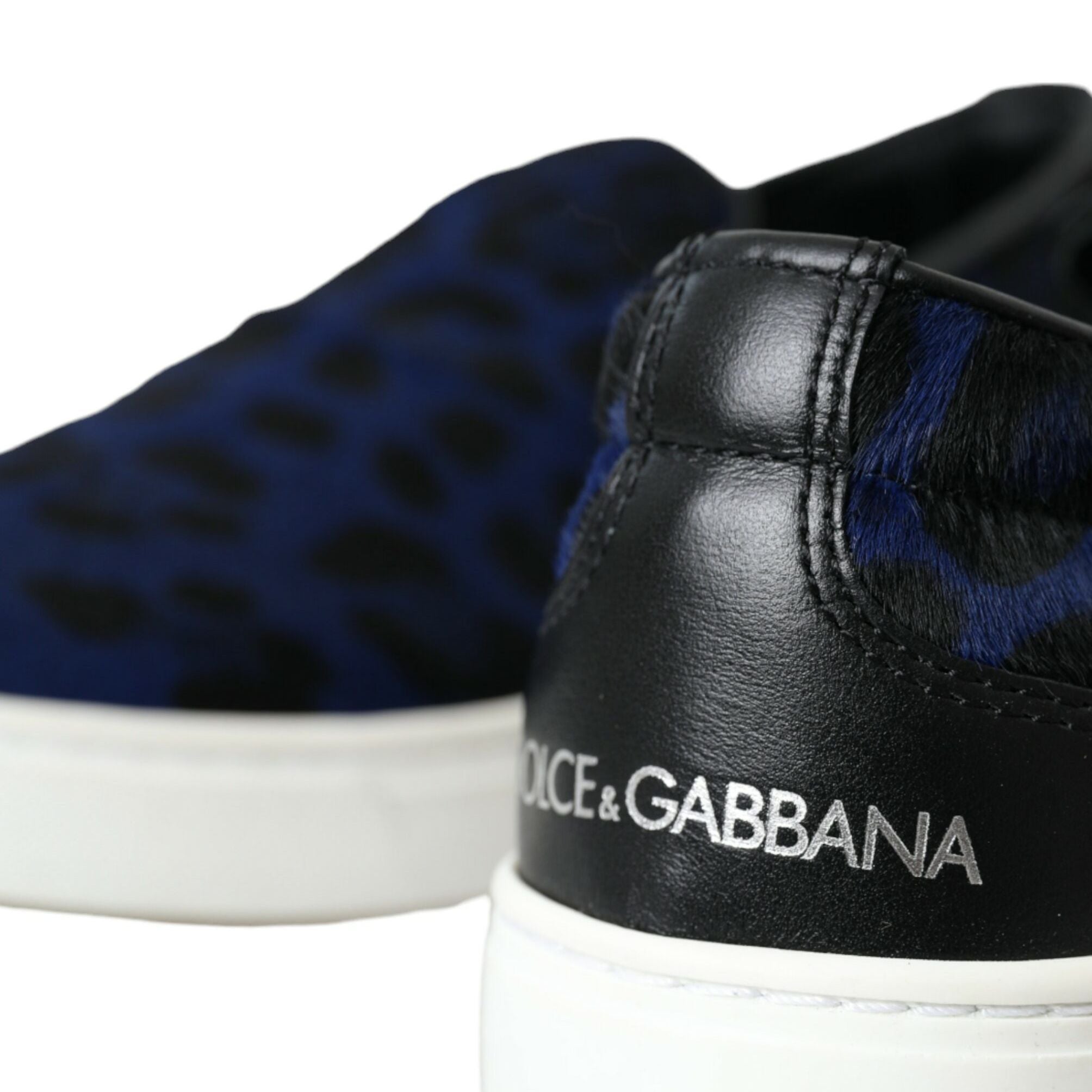 Dolce & Gabbana Blue Calfskin Hair Leopard Sneakers Shoes