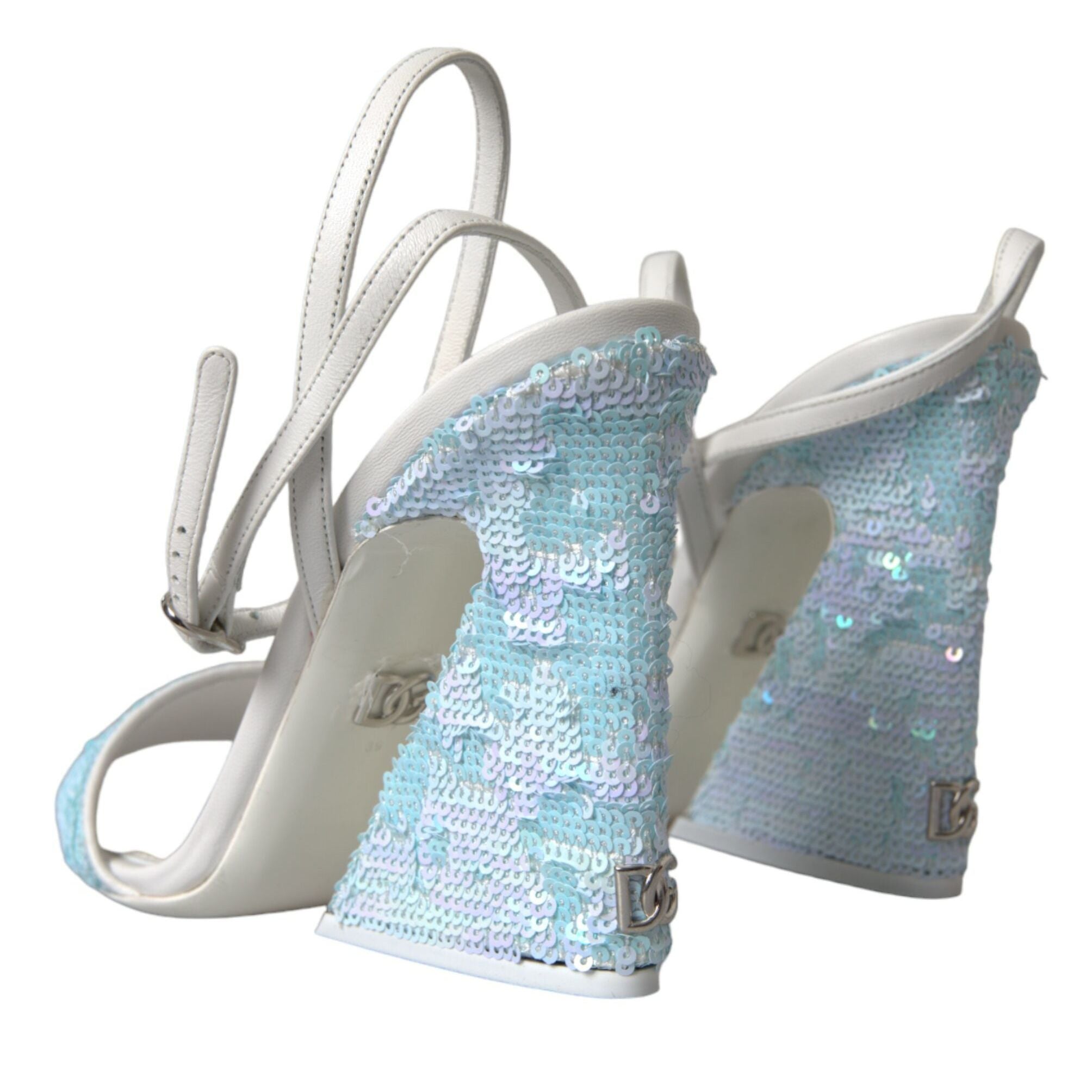 Dolce & Gabbana Light Blue Sequin Ankle Strap Sandals Shoes