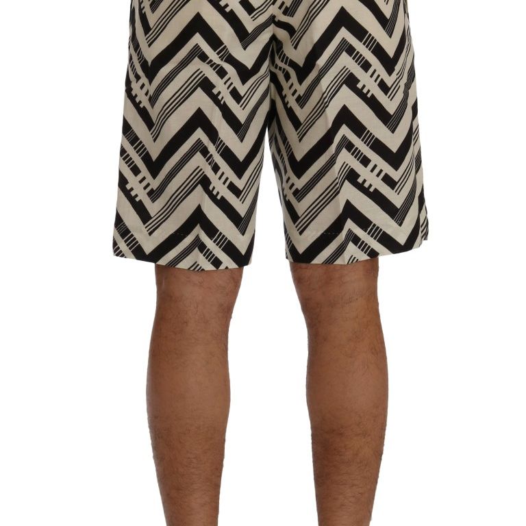 Dolce & Gabbana White Black Striped Cotton Linen Shorts
