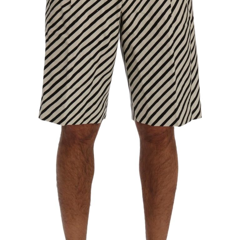 Dolce & Gabbana White Black Striped Hemp Casual Shorts