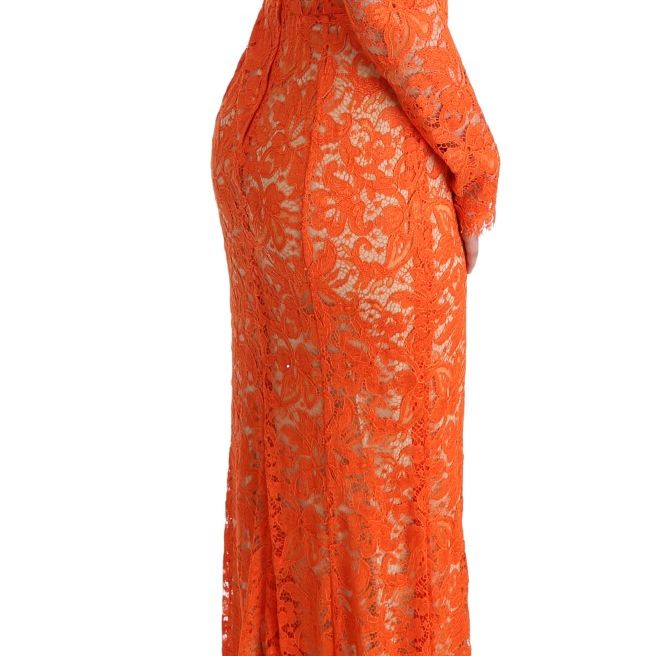 Dolce & Gabbana Orange Floral Ricamo Sheath Long Dress