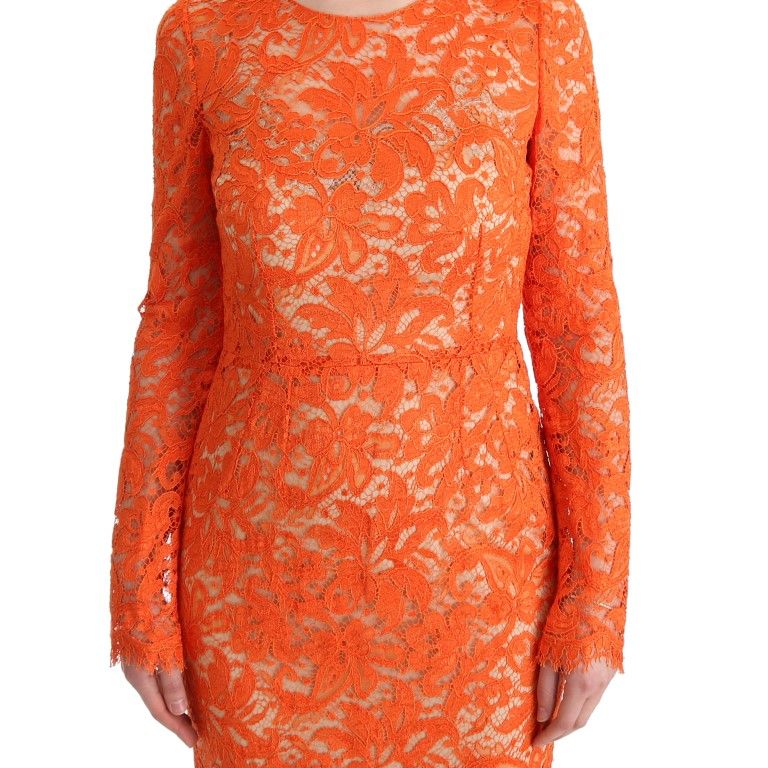 Dolce & Gabbana Orange Floral Ricamo Sheath Long Dress