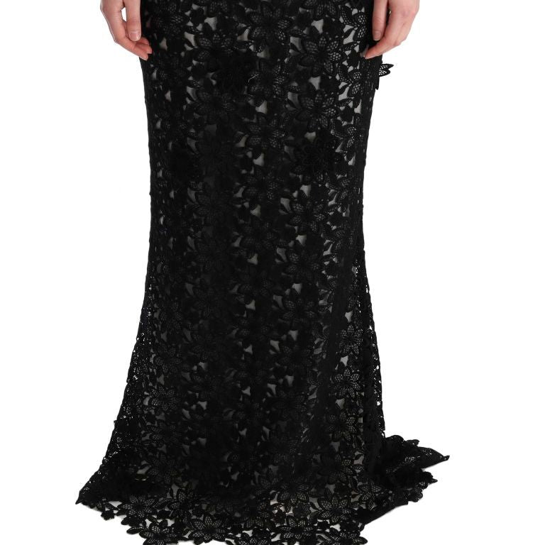 Dolce & Gabbana Black Cotton Silk Floral Long Dress