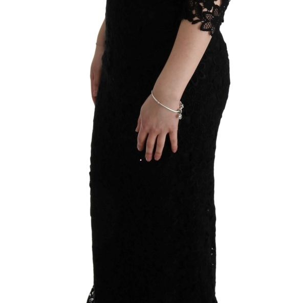 Dolce & Gabbana Black Floral Ricamo Sheath Long Dress