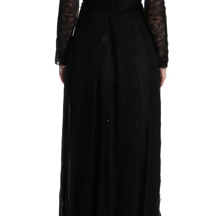 Dolce & Gabbana Black Floral Lace Sheath Silk Dress