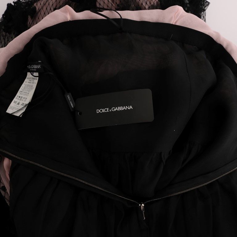 Dolce & Gabbana Black Pink Silk Applique Shift Dress