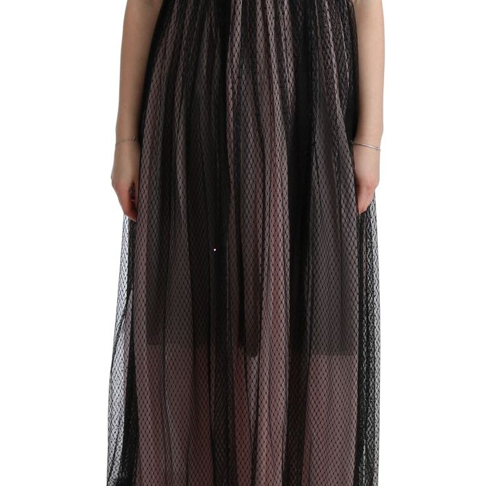 Dolce & Gabbana Black Pink Silk Long Shift Dress