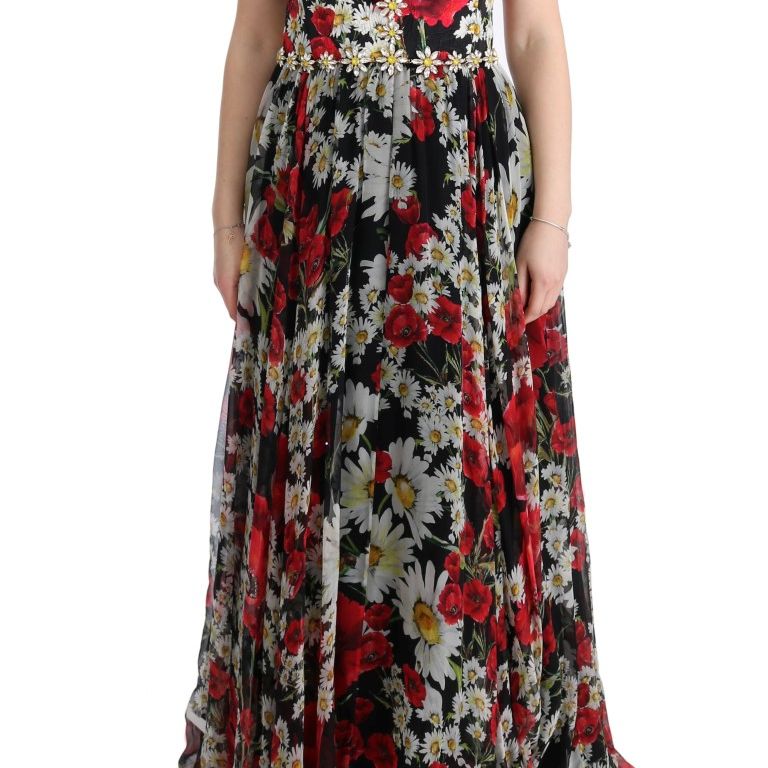 Dolce & Gabbana Multicolor Silk Floral Crystal Long Maxi Dress