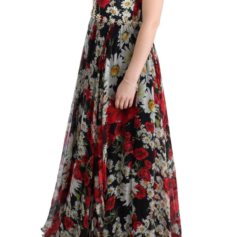 Dolce & Gabbana Multicolor Silk Floral Crystal Long Maxi Dress