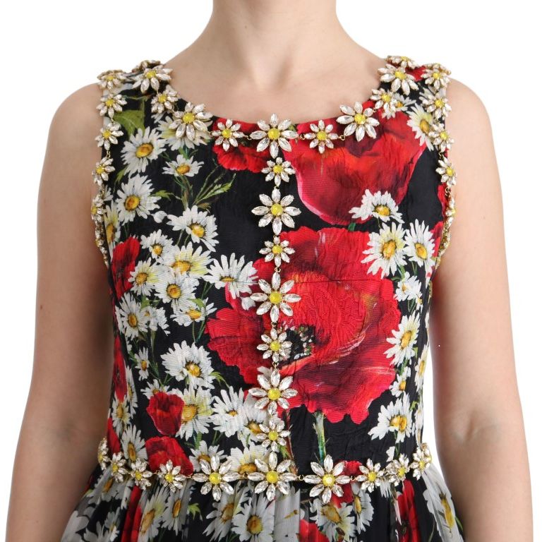 Dolce & Gabbana Multicolor Silk Floral Crystal Long Maxi Dress