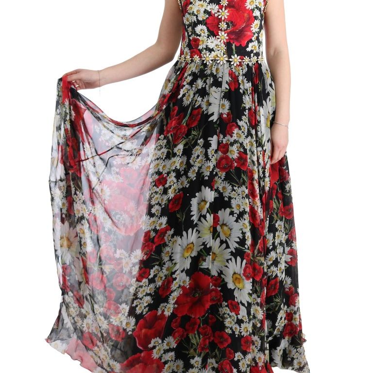 Dolce & Gabbana Multicolor Silk Floral Crystal Long Maxi Dress