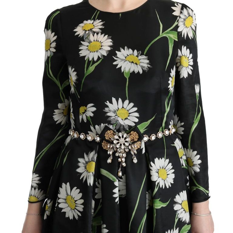 Dolce & Gabbana Multicolor Silk Sunflower Print Long Maxi Dress