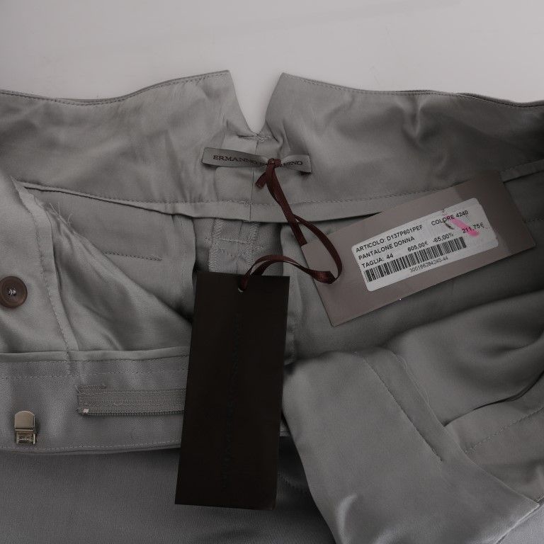 Ermanno Scervino Gray Silk Cropped Casual Pants