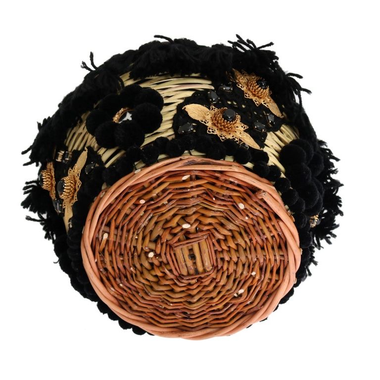 Dolce & Gabbana Beige Straw Snakeskin Pom Pom Crystal AGNESE Bag
