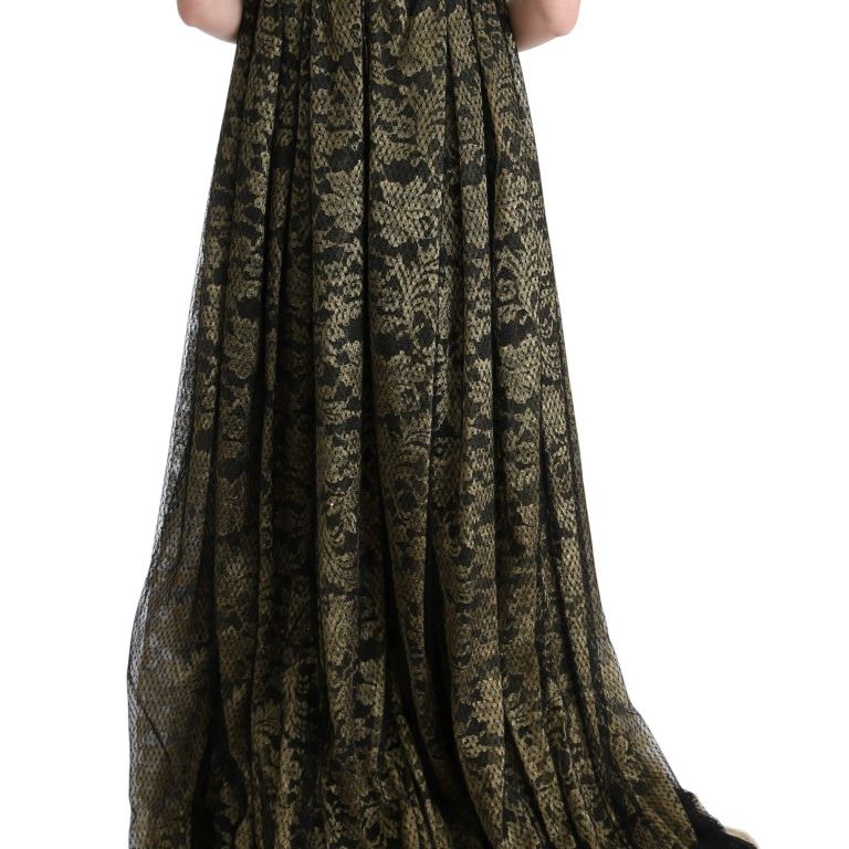 Dolce & Gabbana Black Yellow Crystal Lace Shift Dress