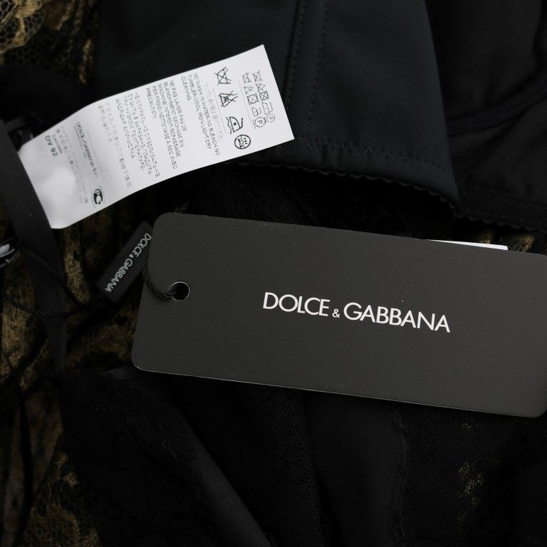 Dolce & Gabbana Black Yellow Crystal Lace Shift Dress