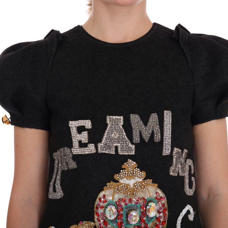 Dolce & Gabbana Gray Crystal "Dreaming of My Prince" Dress
