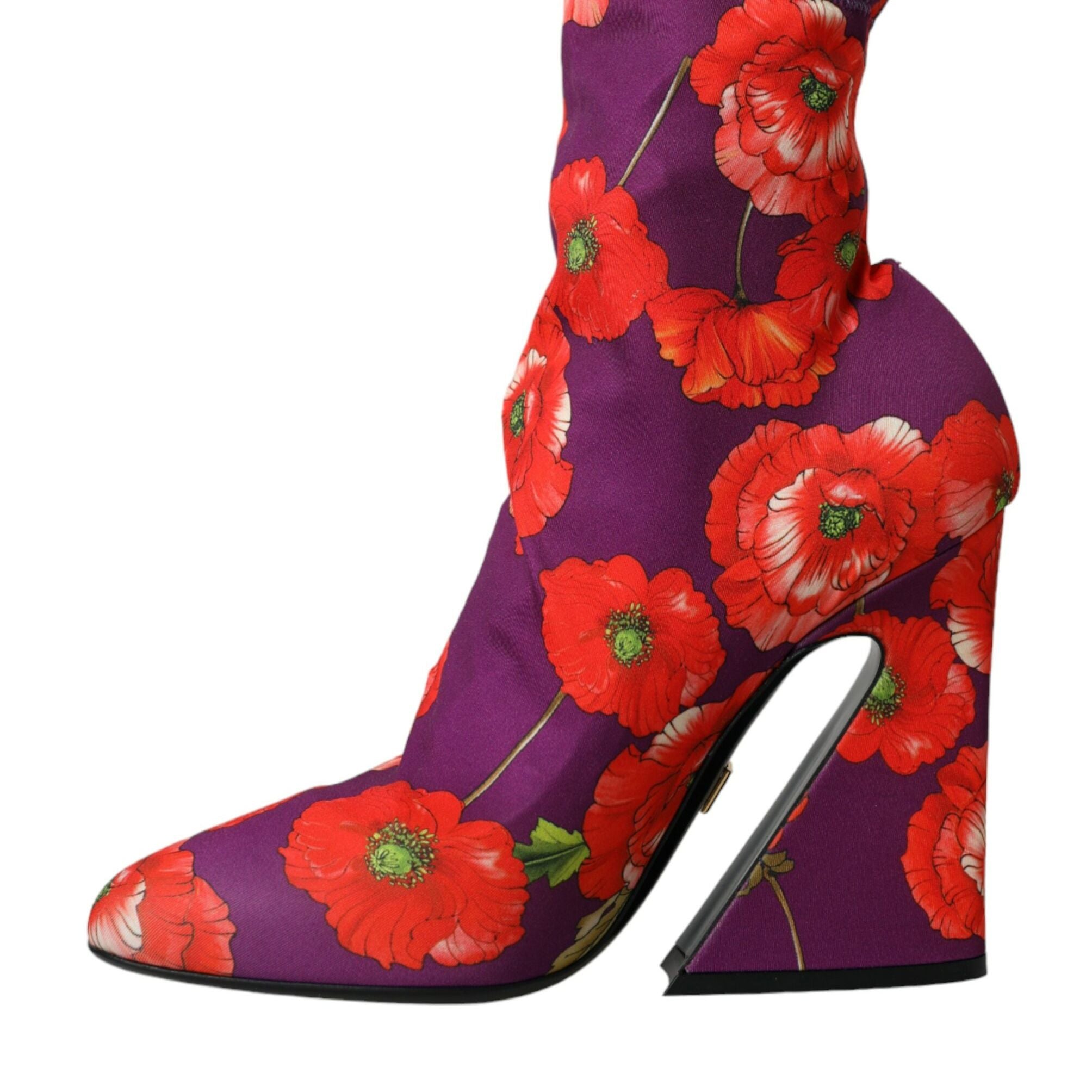 Dolce & Gabbana Purple Floral Jersey Stretch Boots Shoes