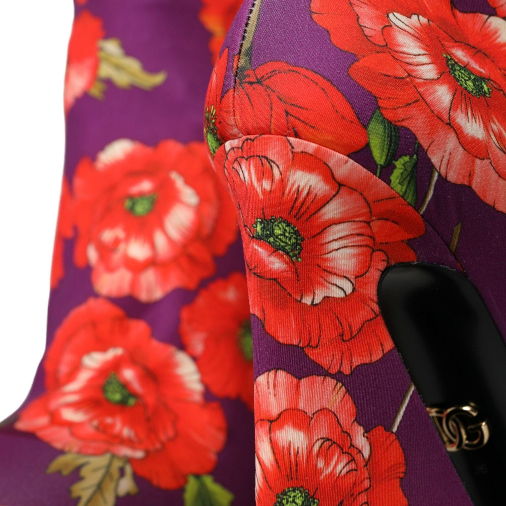 Dolce & Gabbana Purple Floral Jersey Stretch Boots Shoes