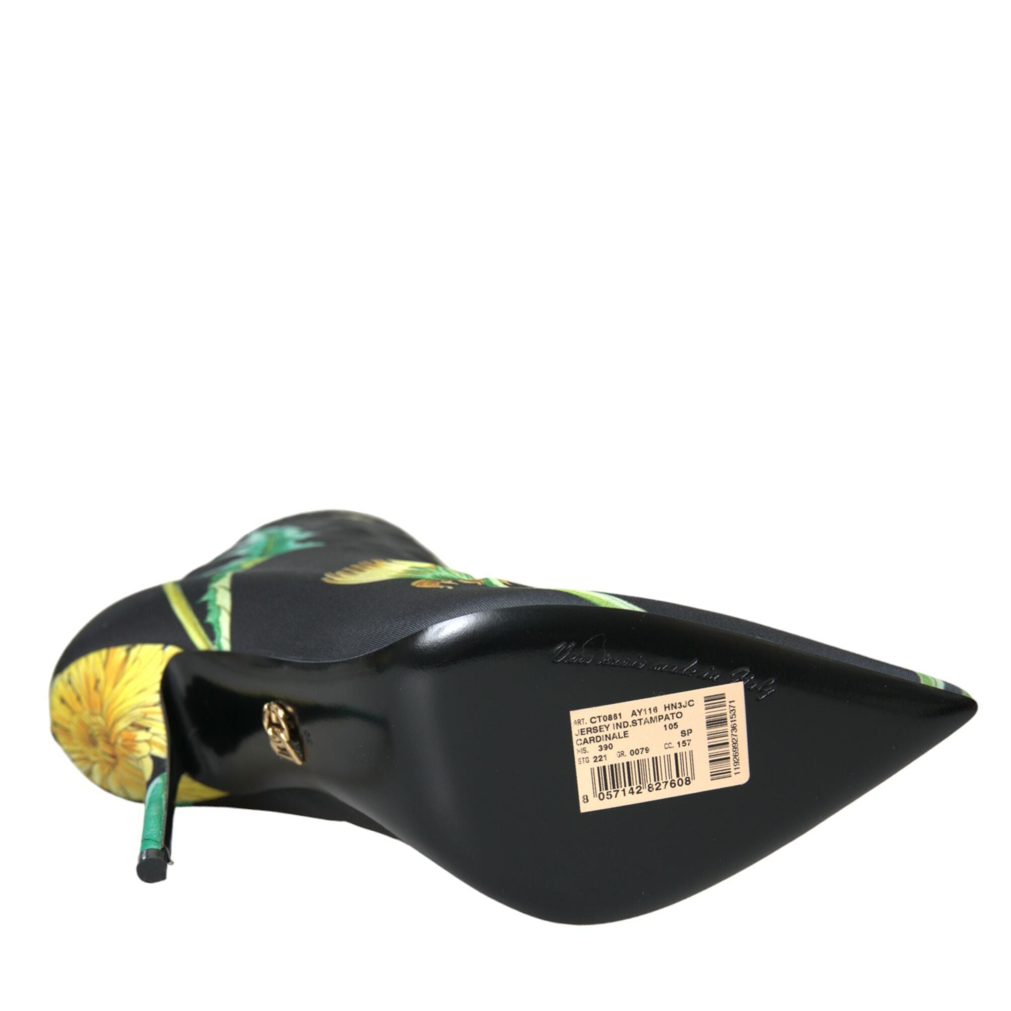 Dolce & Gabbana Black Floral Jersey Stretch Ankle Boots Shoes