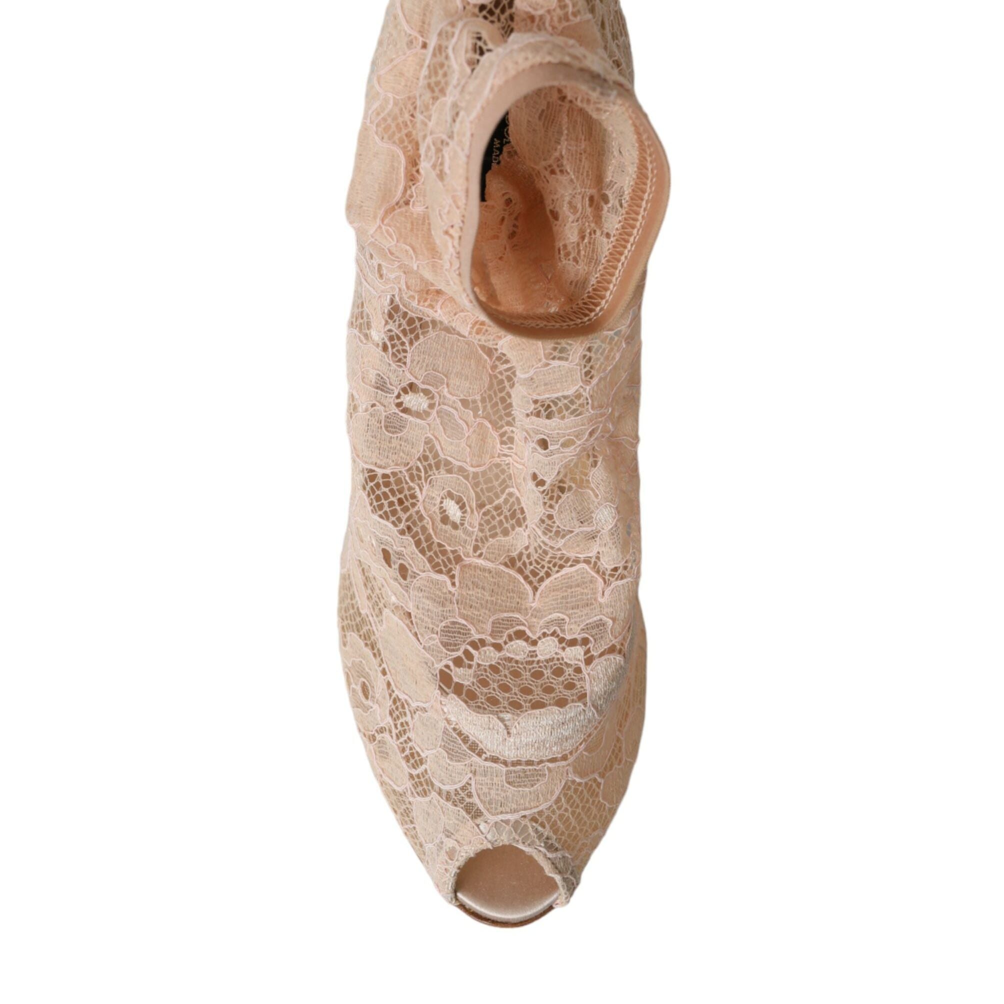 Dolce & Gabbana Beige Stretch Taormina Lace Boots Shoes