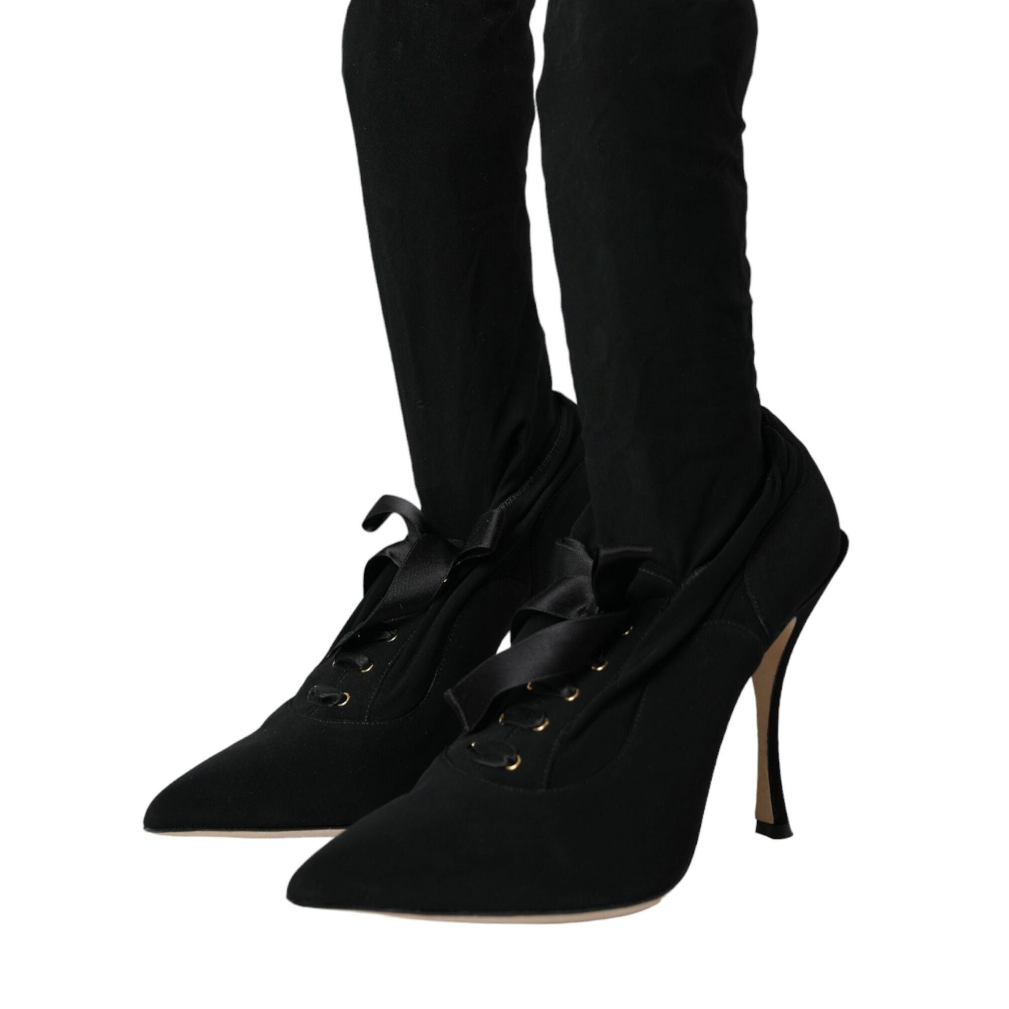 Dolce & Gabbana Black Stiletto Heels Mid Calf Boots Shoes