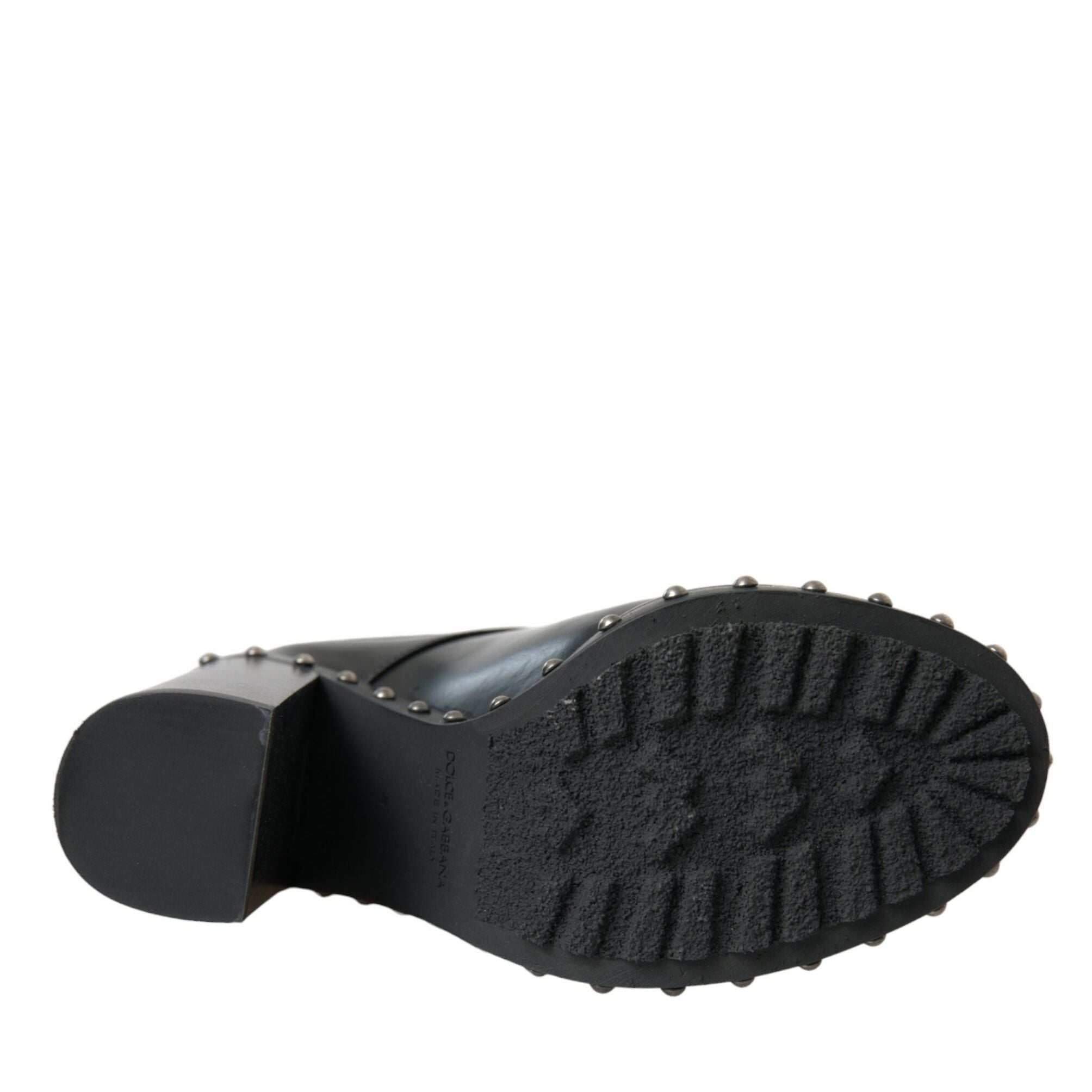 Dolce & Gabbana Black Leather Studded Lace Up Boots Shoes