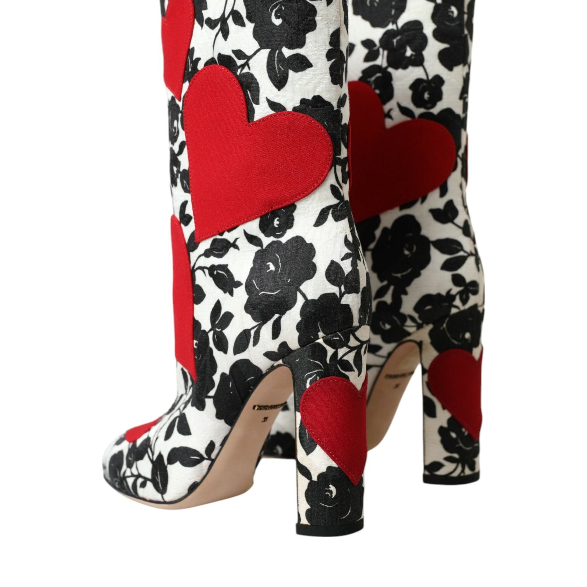 Dolce & Gabbana White Floral Hearts Leather High Boots Shoes
