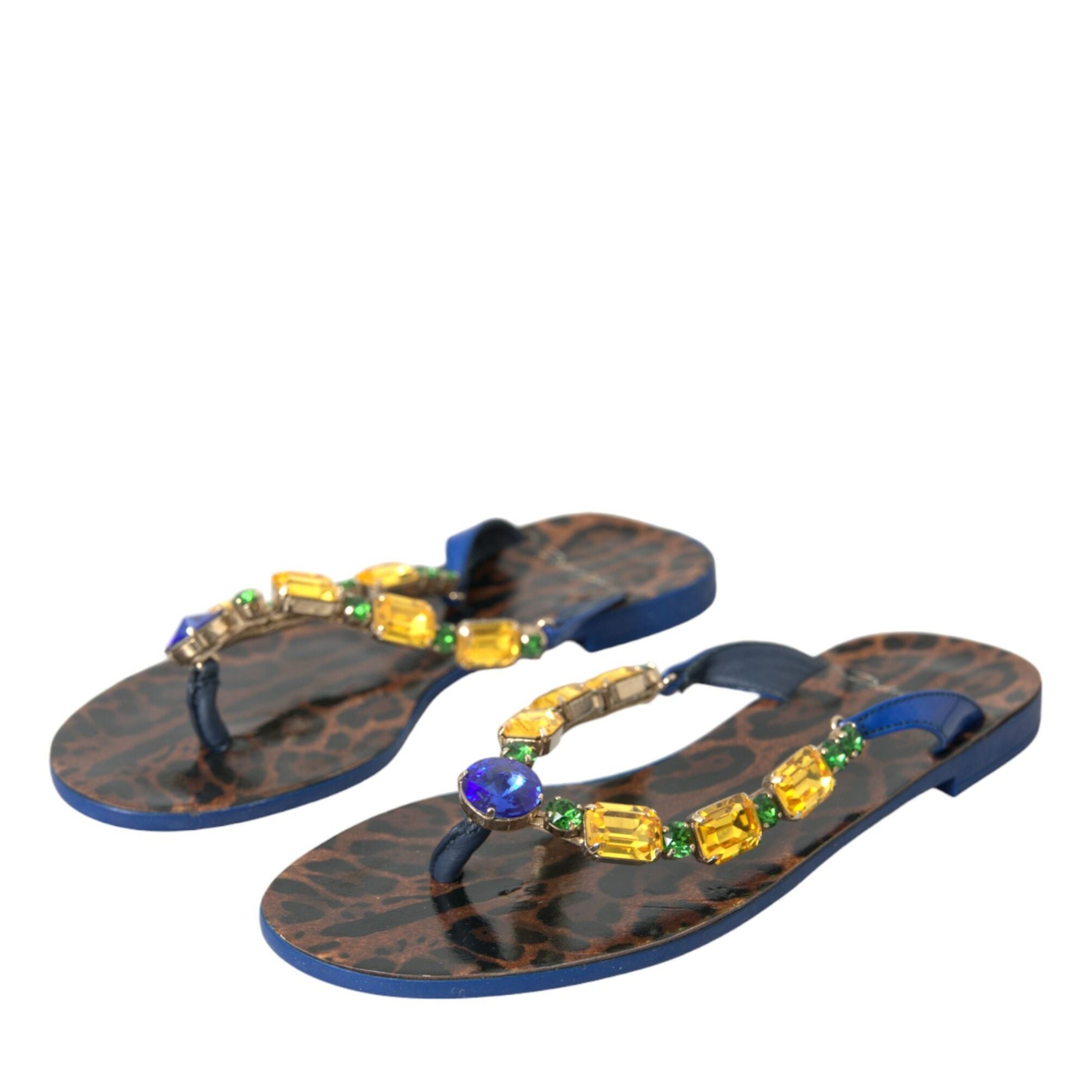 Dolce & Gabbana Blue Crystal Calf Leather Beachwear Shoes