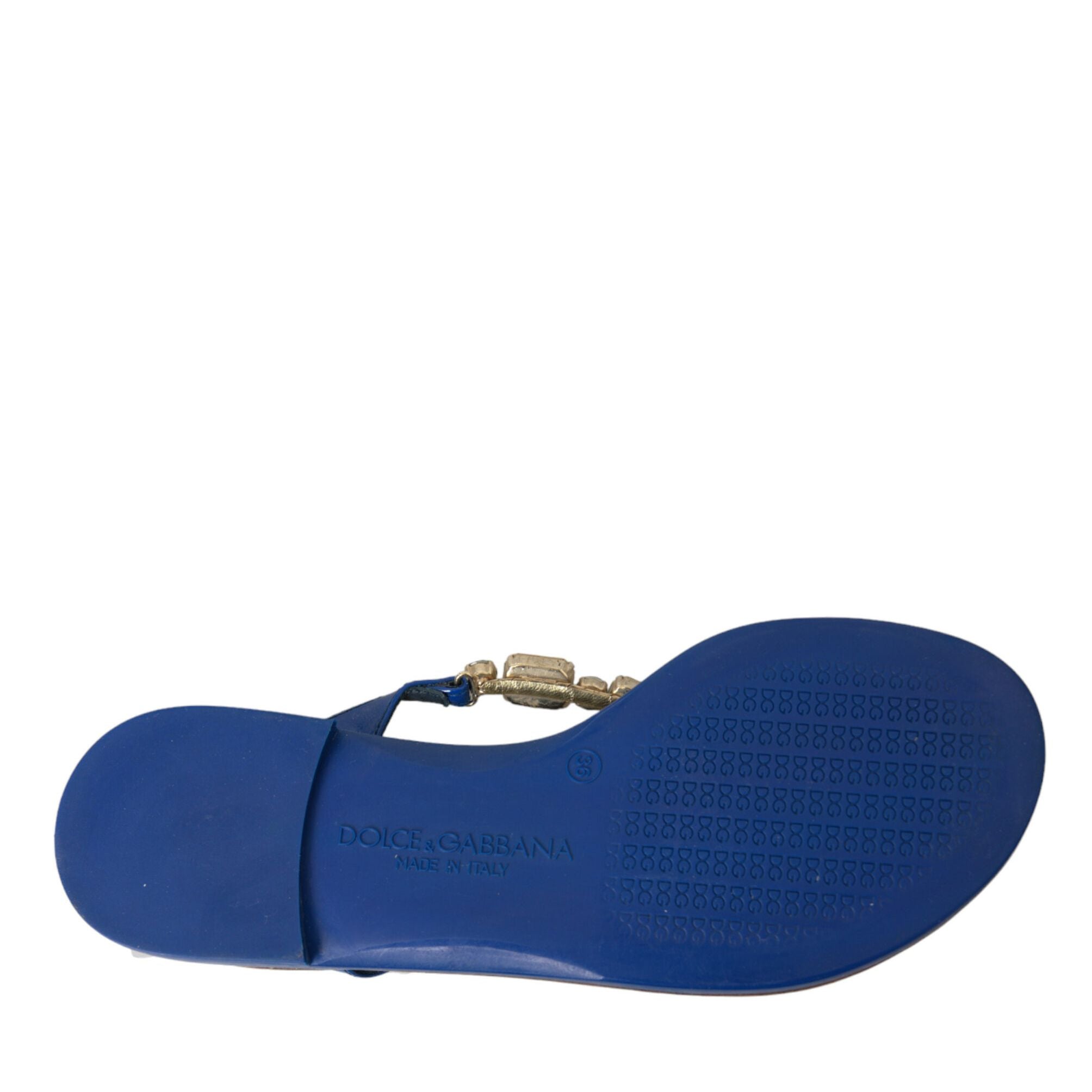 Dolce & Gabbana Blue Crystal Calf Leather Beachwear Shoes