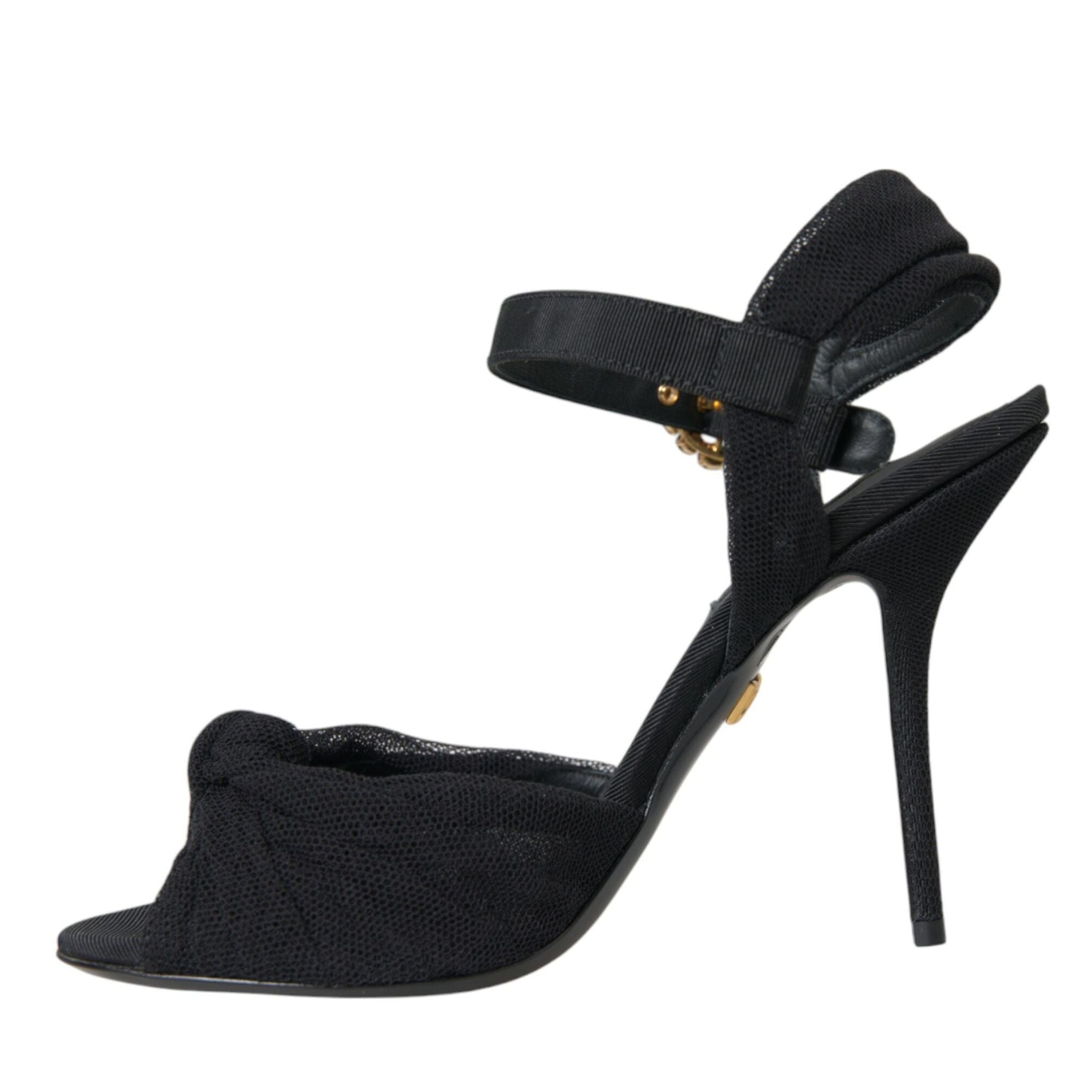 Dolce & Gabbana Black Suede Embellished Heels Sandals Shoes