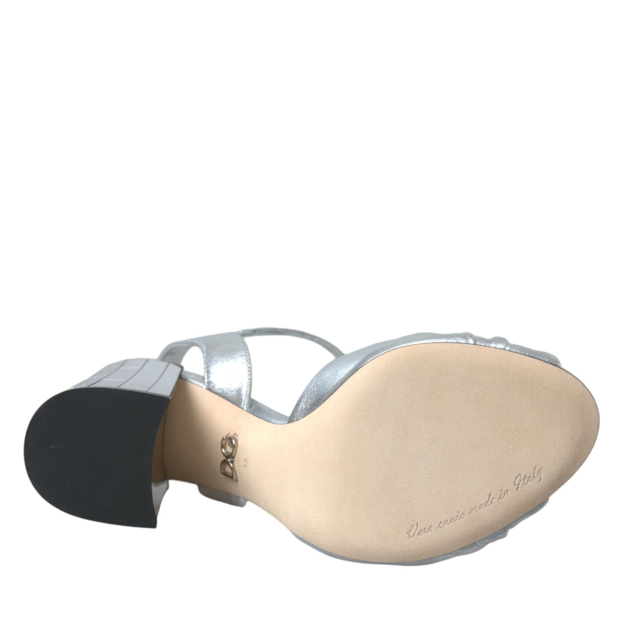 Dolce & Gabbana Silver Lambskin Leather Heels Sandals Shoes