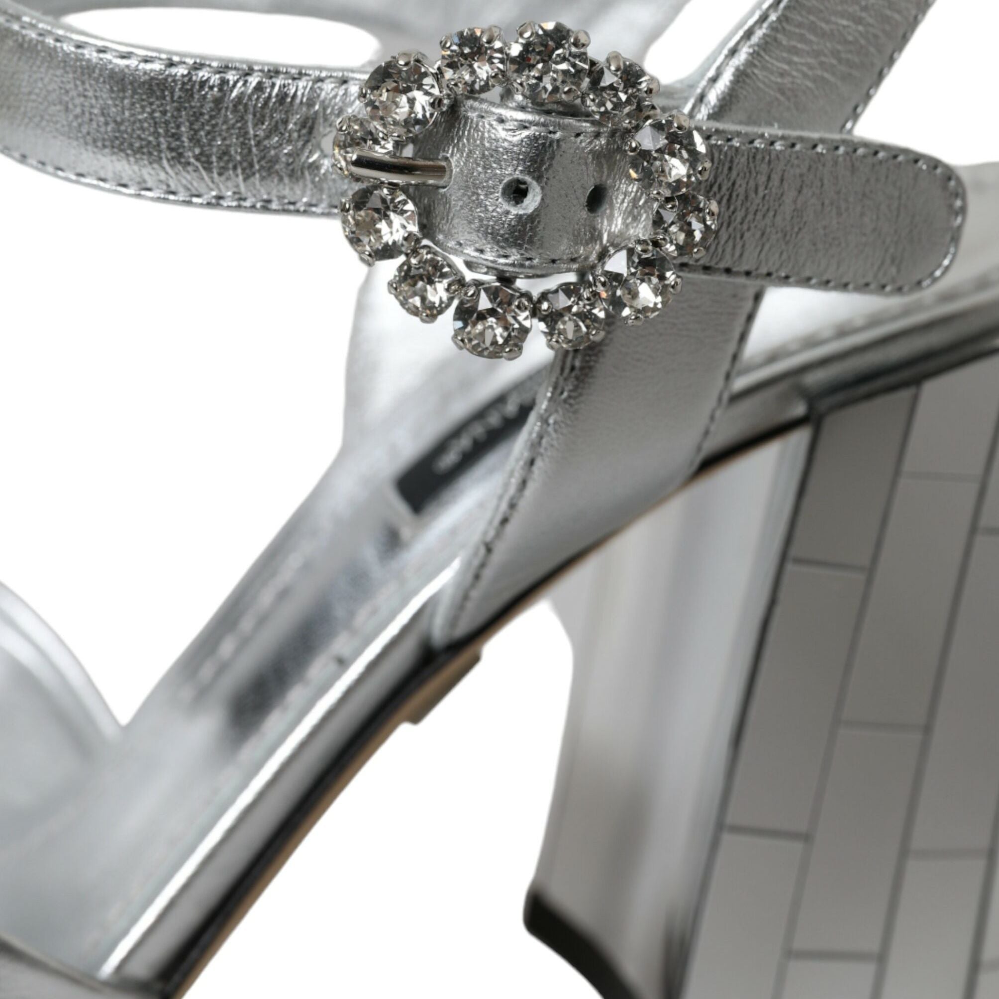 Dolce & Gabbana Silver Lambskin Leather Heels Sandals Shoes
