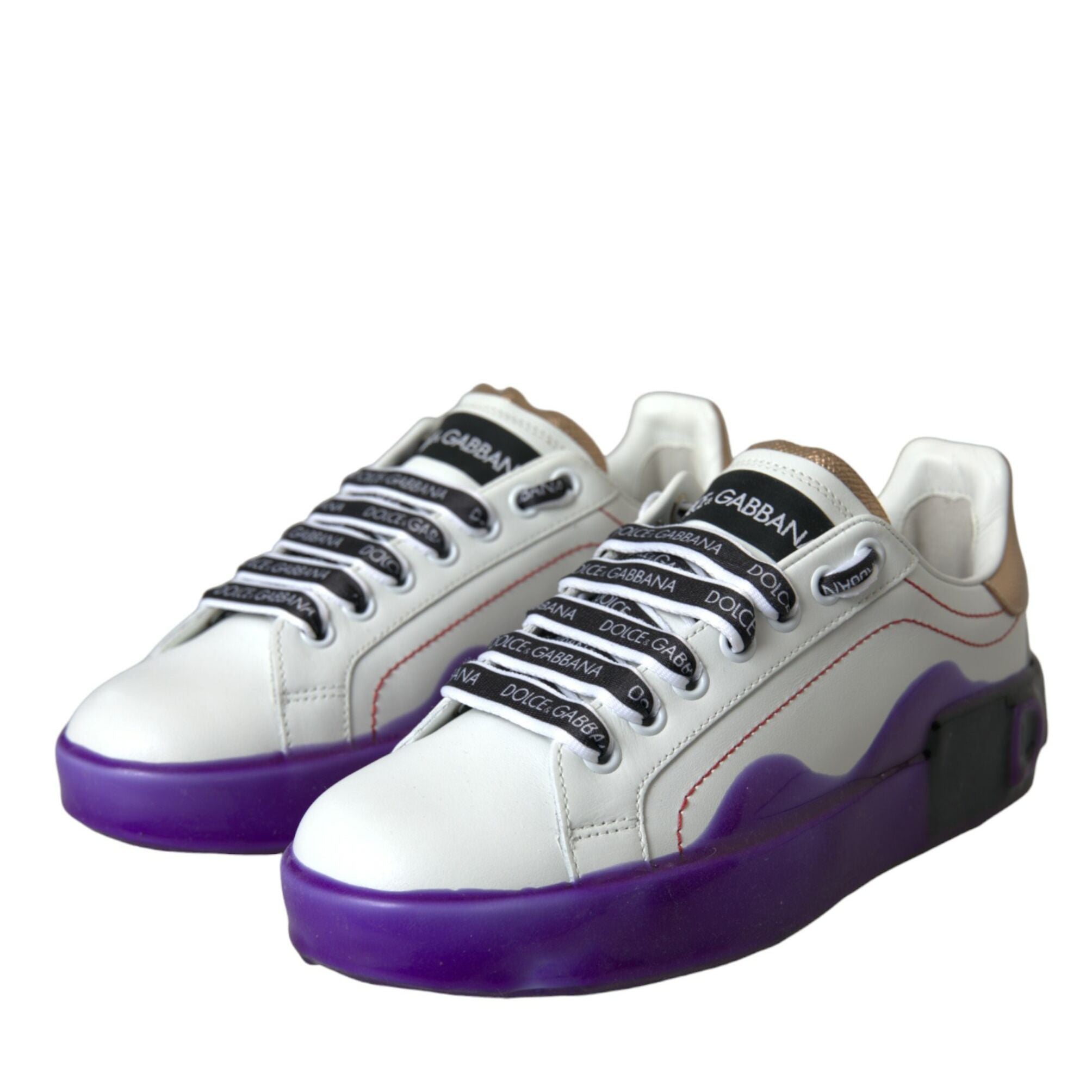 Dolce & Gabbana White Leather Portofino Low Top Sneakers Shoes