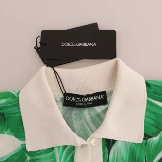 Dolce & Gabbana Green Banana Print Silk Polo T-shirt